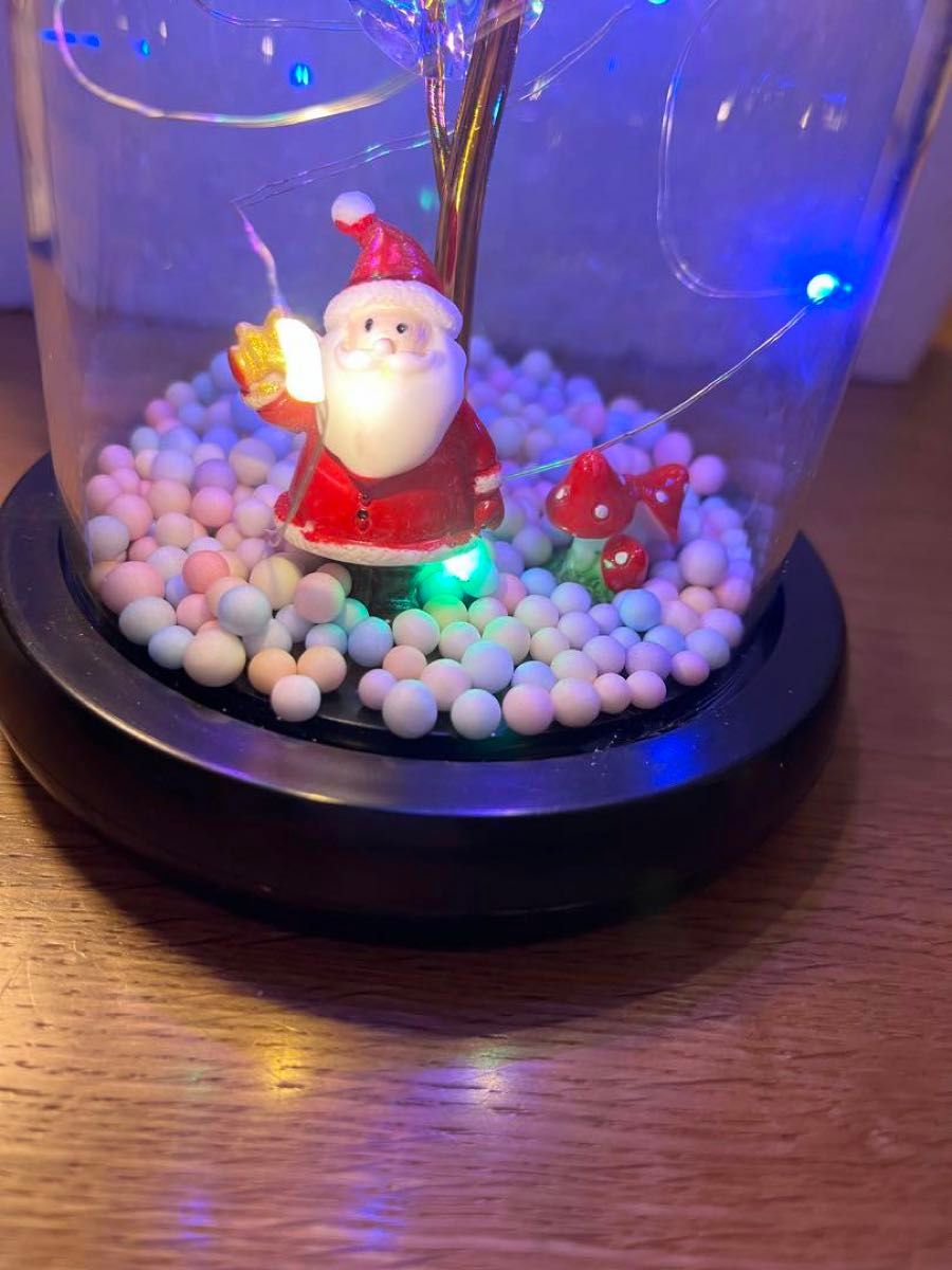 クリスマスローズ 卓上 22cm ミニクリスマス飾り LED デコレーション ガラスドーム クリスマスギフト 電池式  部屋飾り 