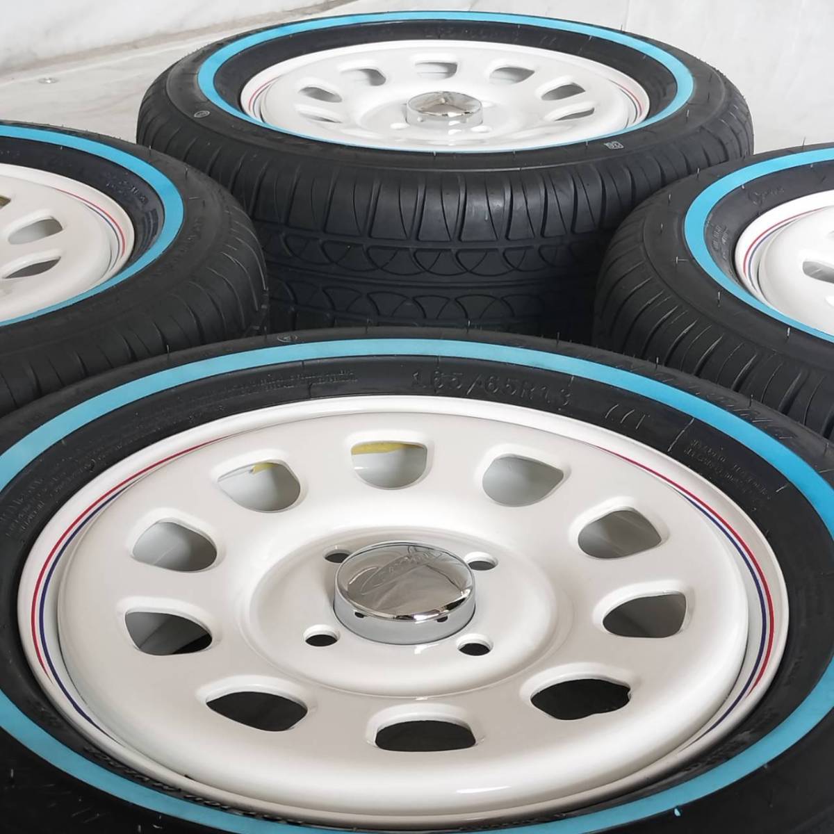 新品 デイトナ 13-4.5J＋40 4-100 ホワイト タイヤ付4本SET 165/65R13 ホワイトリボン バモス エブリイ NVAN (W2405-LL1)_画像3