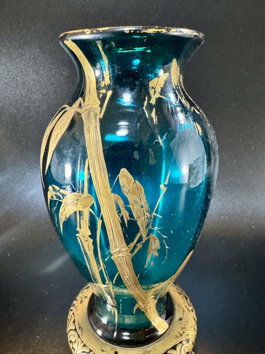 オールドバカラ 金彩 ジャポニズム 花鳥紋 花瓶 フランス アンティーク