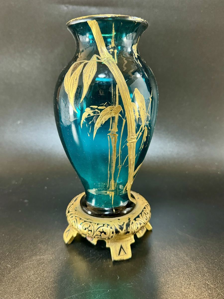 オールドバカラ 金彩 ジャポニズム 花鳥紋 花瓶 フランス アンティーク