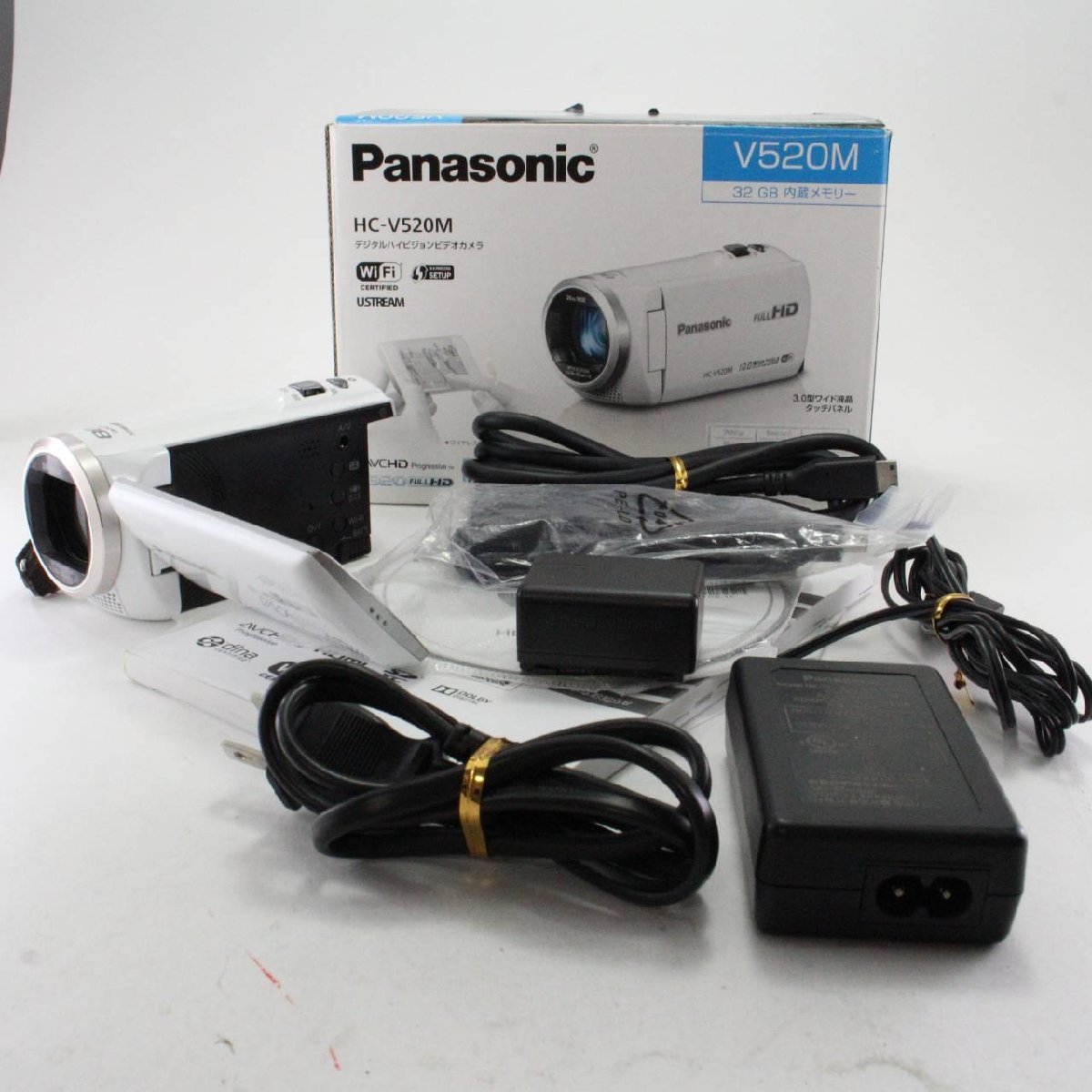 パナソニック デジタルハイビジョンビデオカメラ V520 内蔵メモリー32GB ホワイト HC-V520M-W_画像1