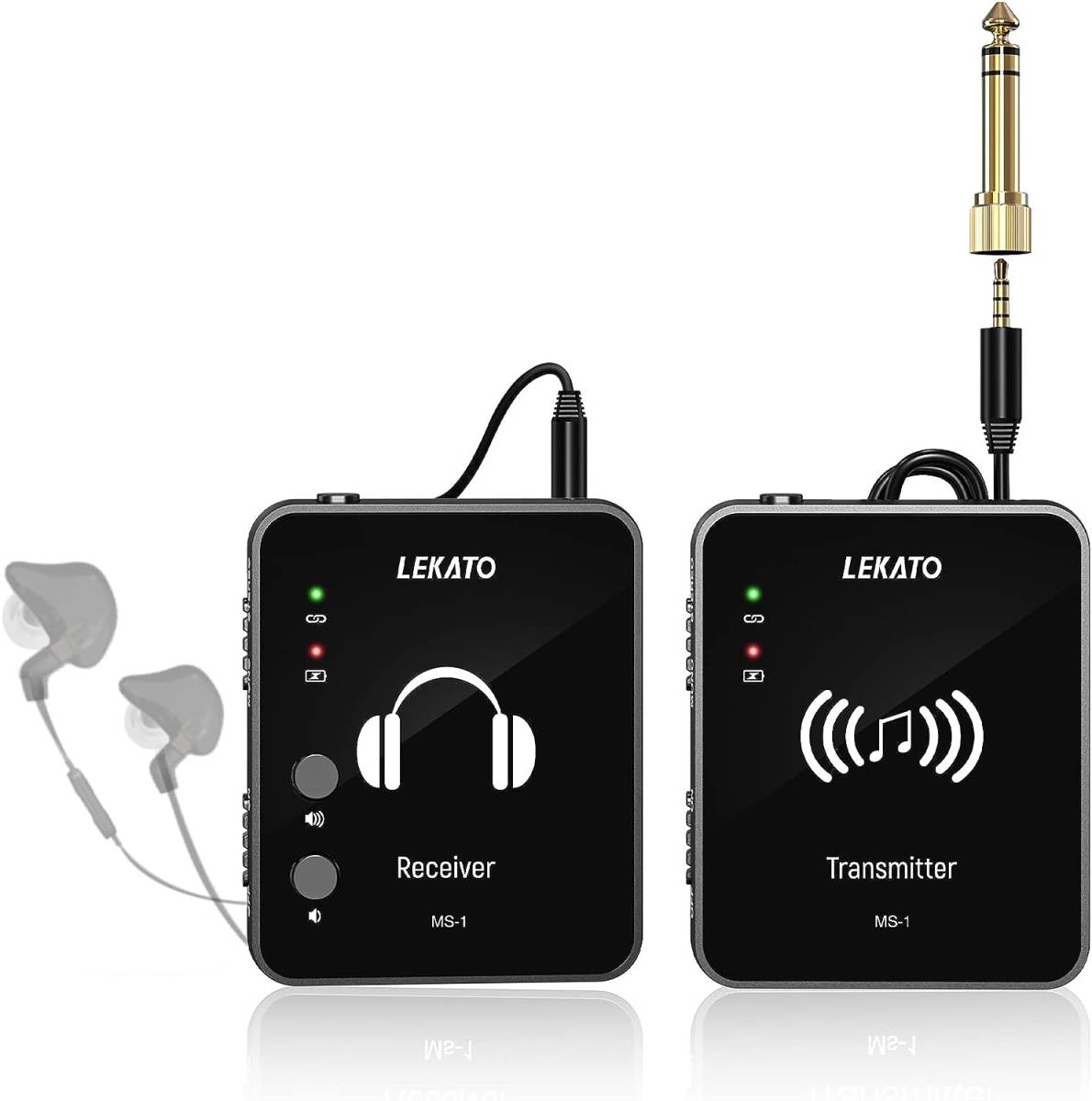 送信機+受信機 LEKATO インイヤーモニター ワイヤレスシステム 送信機とベルトパック受信機 スタジオ/バンドリハーサル/ライ