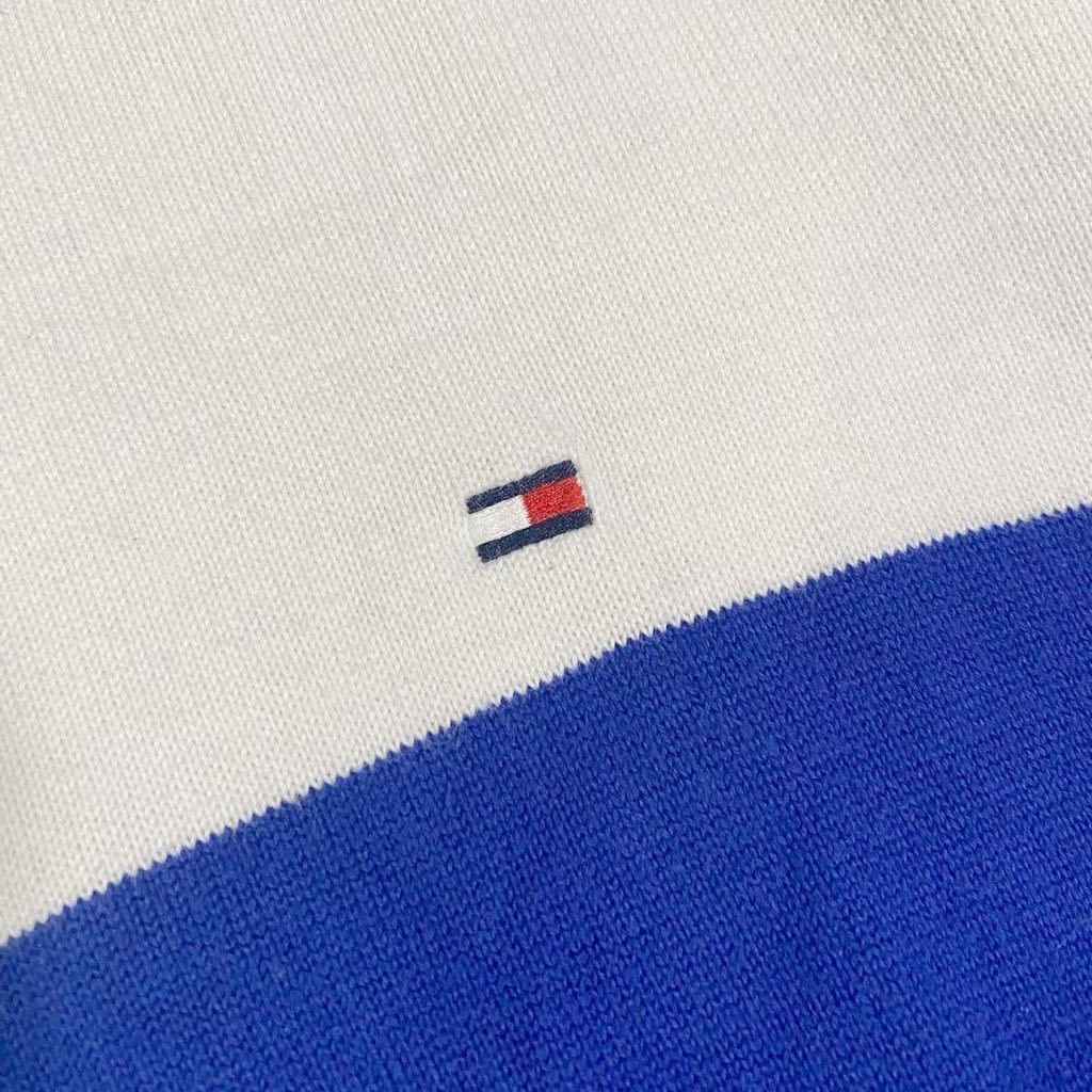 A-101★TOMMY HILFIGER｜トミーヒルフィガー★グレー灰色 ボーダー 右胸ロゴ刺繍 長袖 コットンニット セーター XXLの画像4