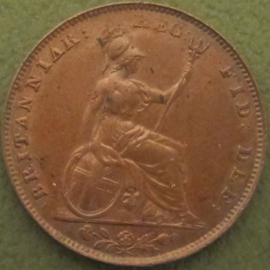 イギリス 1ファージング硬貨⑦ (ヴィクトリア女王,1843年) - 通販