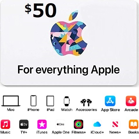 USA版 iTunes $50 card ギフトカード コード 50ドル分 北米 コード渡し_画像1