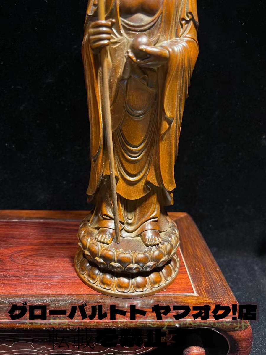 特上彫 大迫力 地蔵菩薩 置物 木彫仏像 災難除去 仏教工芸品 古美術品_画像9