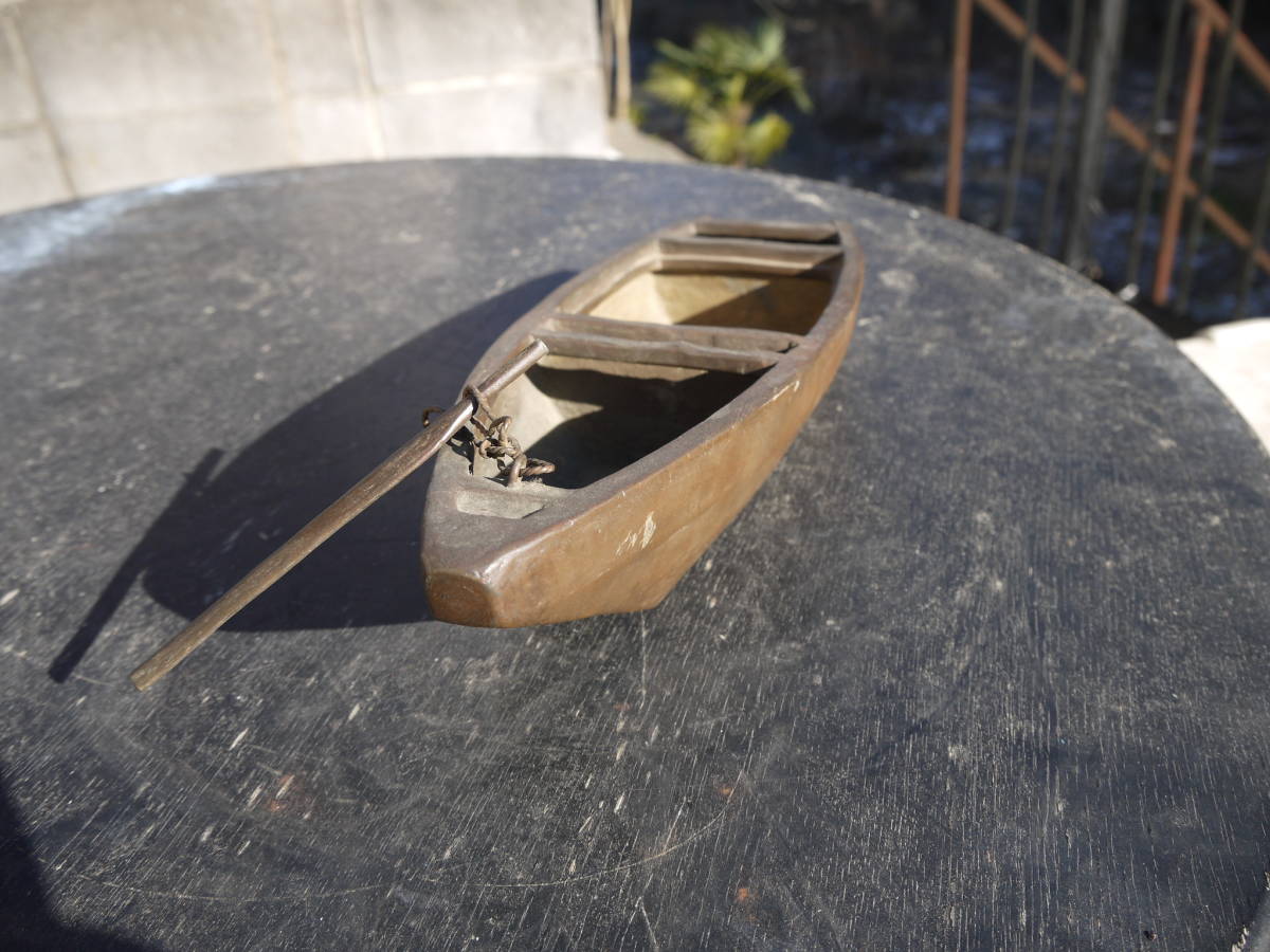 【A40114】唐銅　銅器　舟型　水盤　「尞雲作」砂鉢　花器 高岡銅器？_画像4