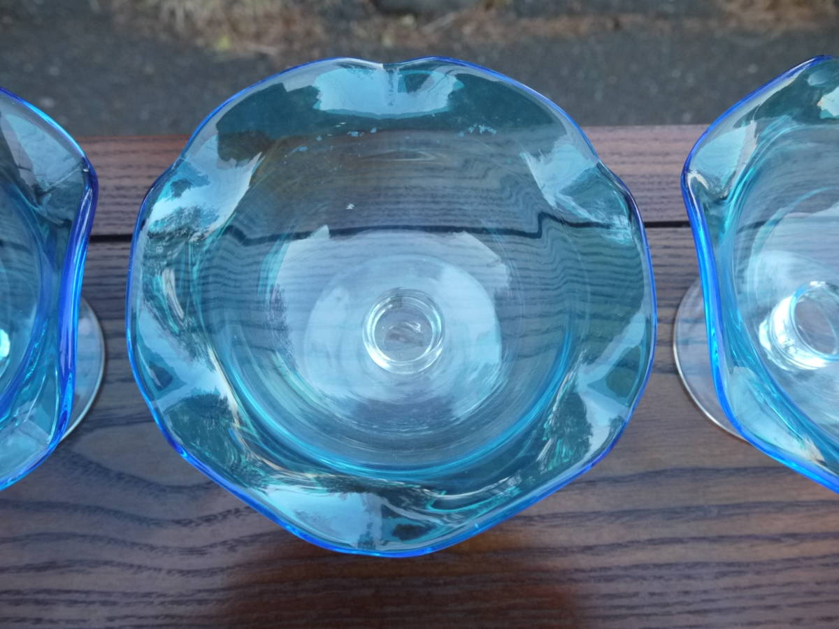 氷コップ 青色ガラス まとめて10客 昭和レトロ 和ガラス|ガラス 氷コップ 青色ガラス まとめて10客 昭和レトロ 和ガラス|ガラス