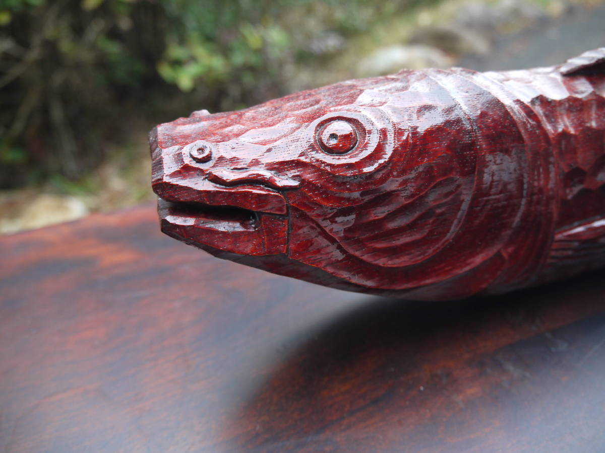 【TS40121】木彫り 鯉 こい コイ 木製 置物 インテリア 44cm 時代_画像2