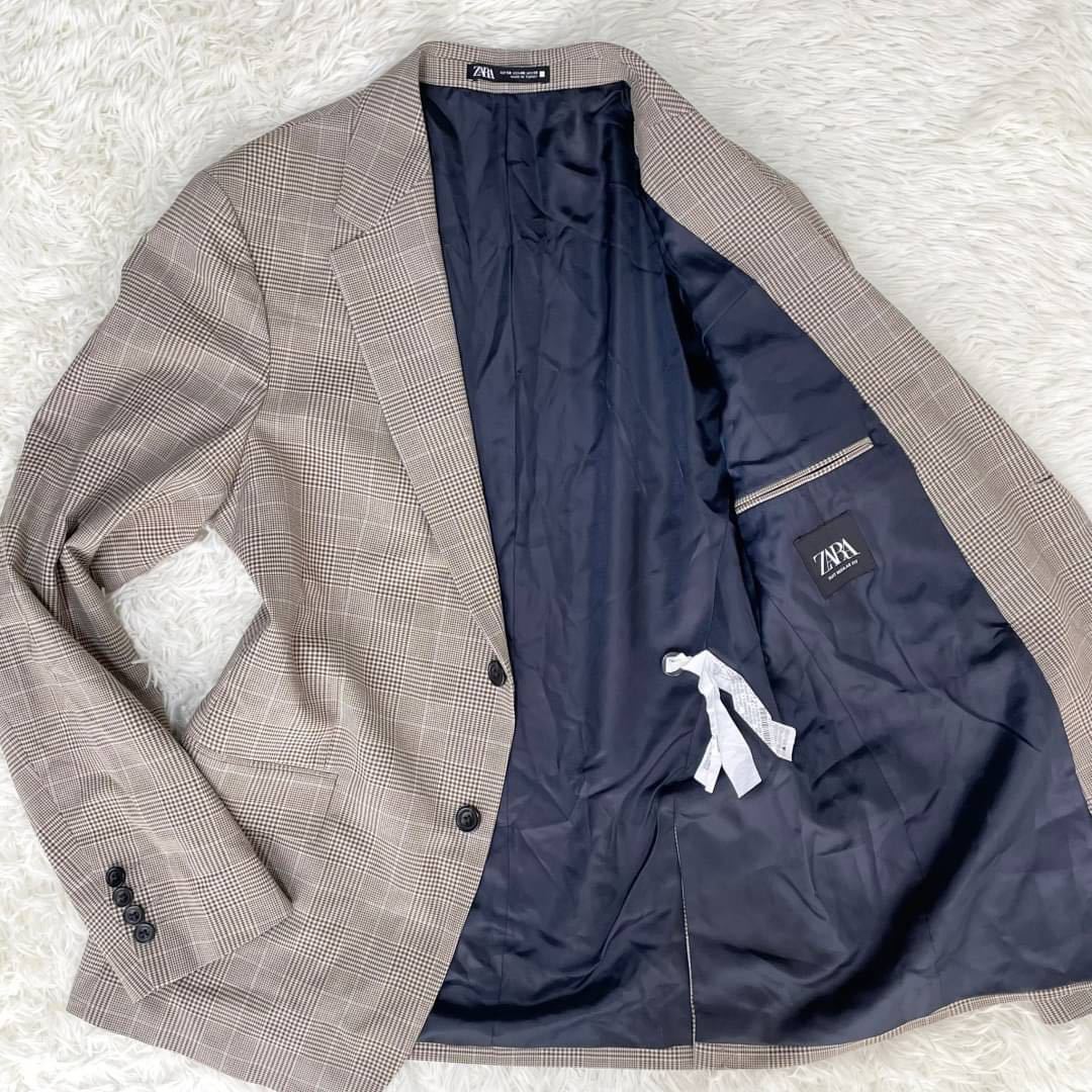 ZARA【希少 XL位 極美品】テーラードジャケット 茶 チェック柄 ザラ 50