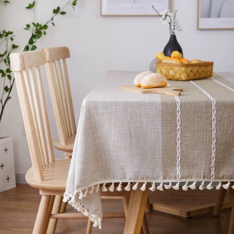 テーブルクロス 北欧風 撥水 厚手 茶色 インテリア リネン140ｘ180　フリンジ付き　 飾り　食卓カバー　