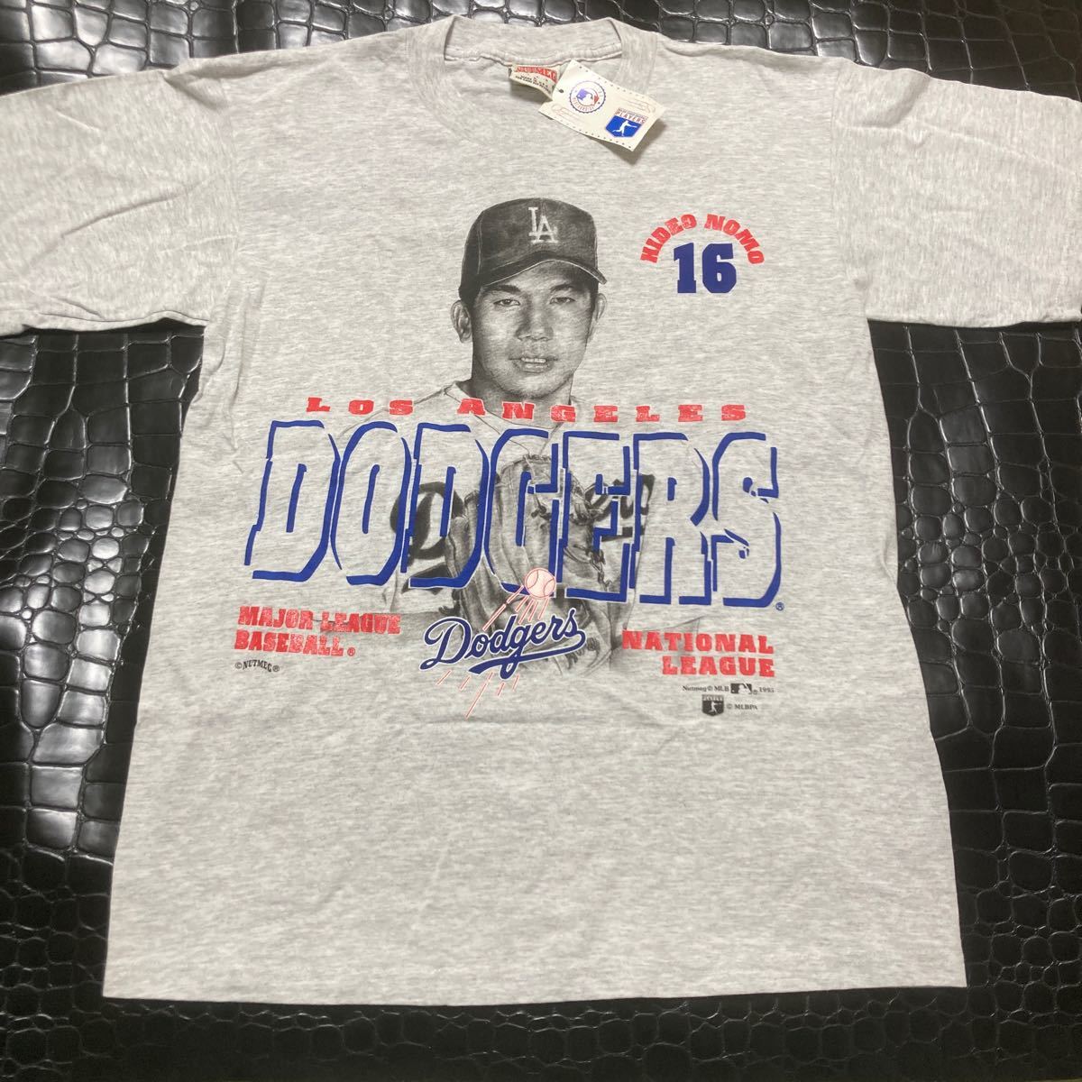 希少デッドストック90年代ロサンゼルス ドジャース 野茂英雄 16 Tシャツ サイズ：L グレーMLB Los Angeles Dodgers