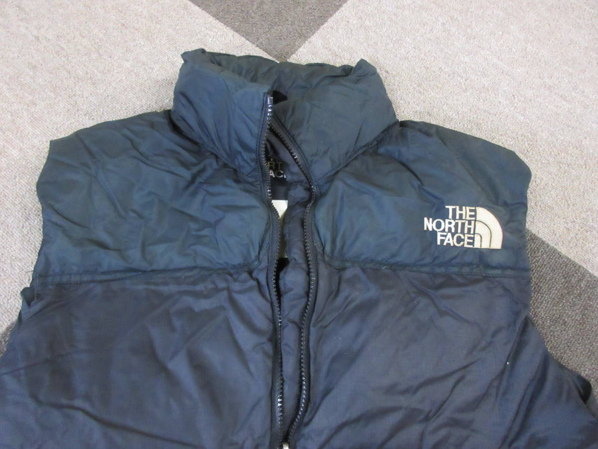 90s THE NORTH FACE ヌプシ ダウンベスト L~ 黒ｘ黒 ヴィンテージ オールド ノースフェイス Nuptse アウトドア ブラック ジャケット_画像5