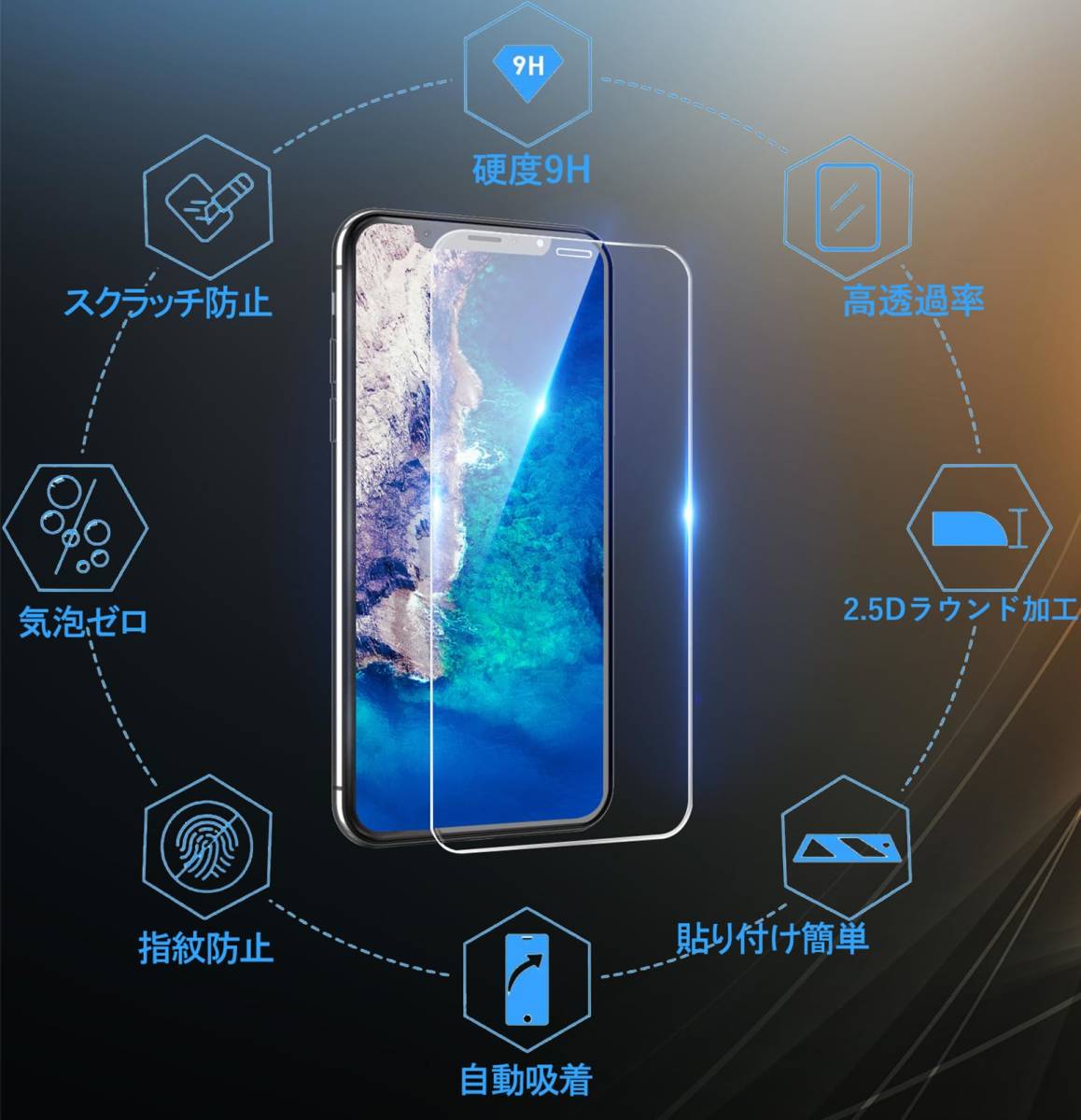 【SALE】汚れ防止 指紋防止 気泡ゼロ 飛散防止 高透過率 自動吸着 スクラッチ防止 貼り付け簡単 【硬度9H 耐衝撃 2枚 ガ_画像2