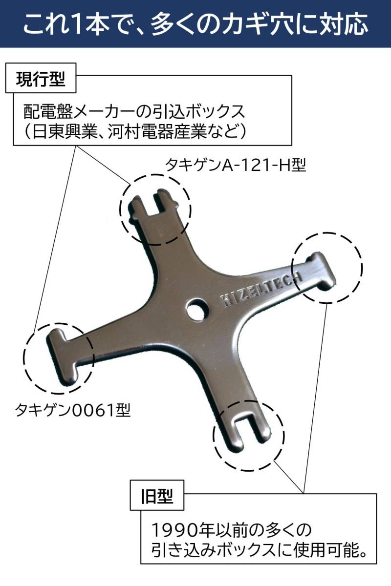 【SALE】盤用マルチキー錆びない ハイゼルテック 硬い 最高級ステンレス 簡易包装 80mm x 80mm x 2.5mm 配電_画像2