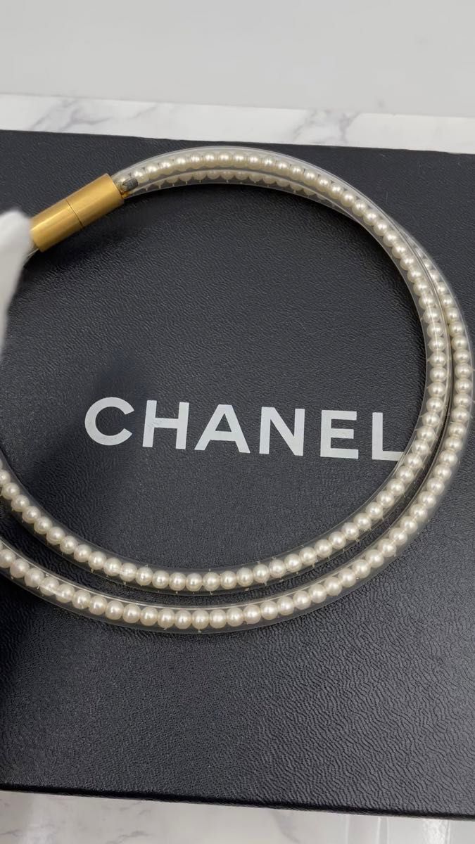 CHANEL トップ　ヴィンテージ風　ネックレス　美品　刻印あり　フェイクパール　クリアチューブ　正規品　