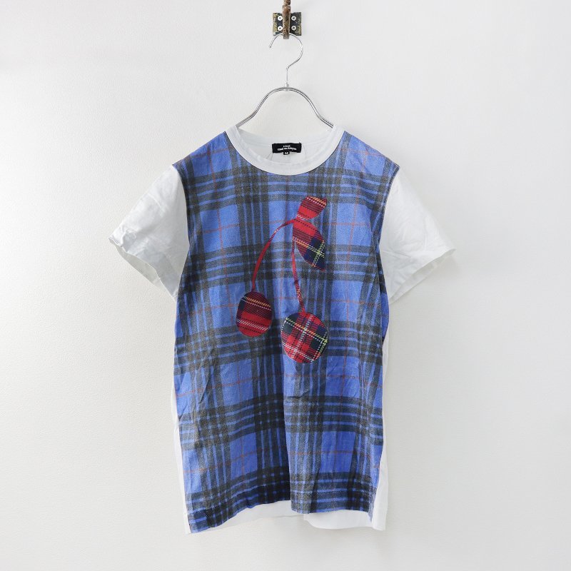 トリコ コムデギャルソン tricot COMME des GARCONS チェックオンチェリープリント 半袖Tシャツ M/ホワイト TEE トップス【2400013661041】_画像2