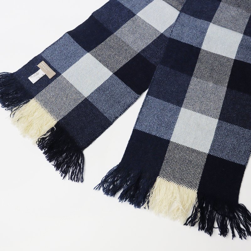 2021AW マーガレットハウエル MARGARET HOWELL BLOCK CHECK SCARF ブロック チェック スカーフ F/ネイビー マフラー【2400013690225】_画像5