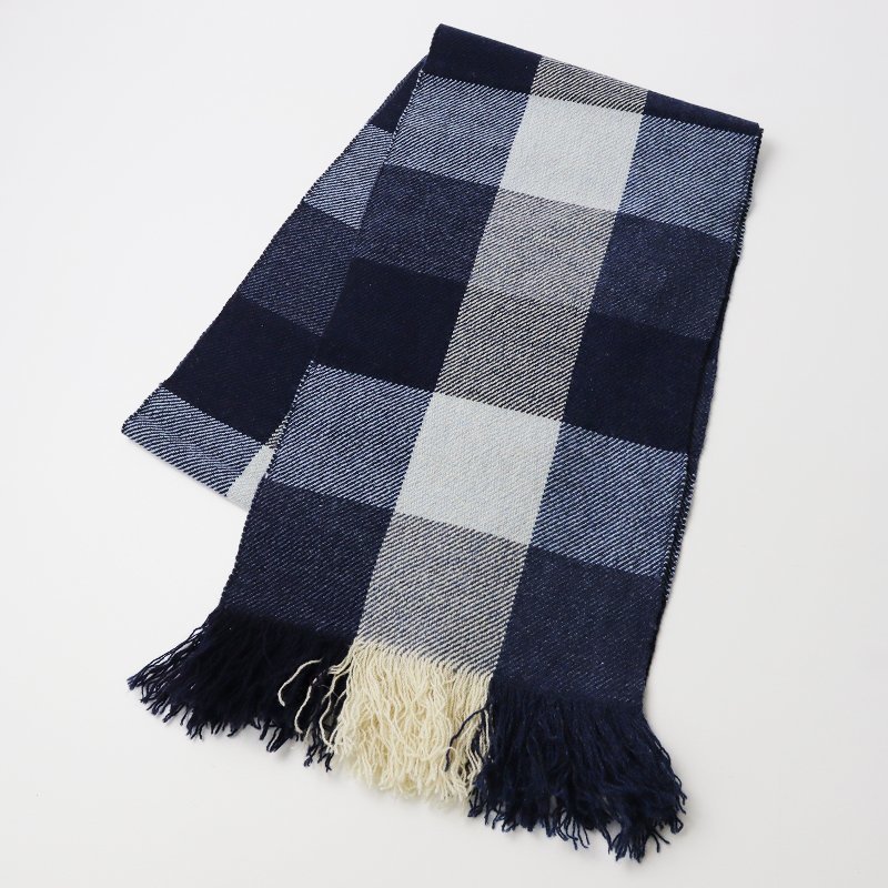 2021AW マーガレットハウエル MARGARET HOWELL BLOCK CHECK SCARF ブロック チェック スカーフ F/ネイビー マフラー【2400013690225】_画像1