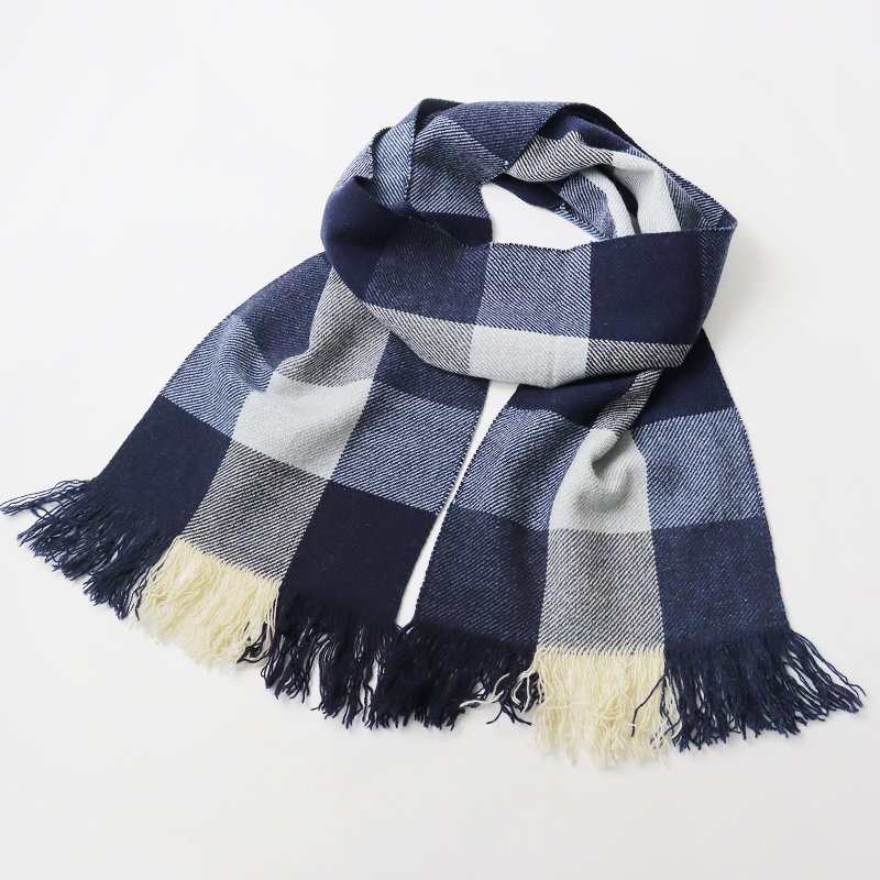 2021AW マーガレットハウエル MARGARET HOWELL BLOCK CHECK SCARF ブロック チェック スカーフ F/ネイビー マフラー【2400013690225】_画像2