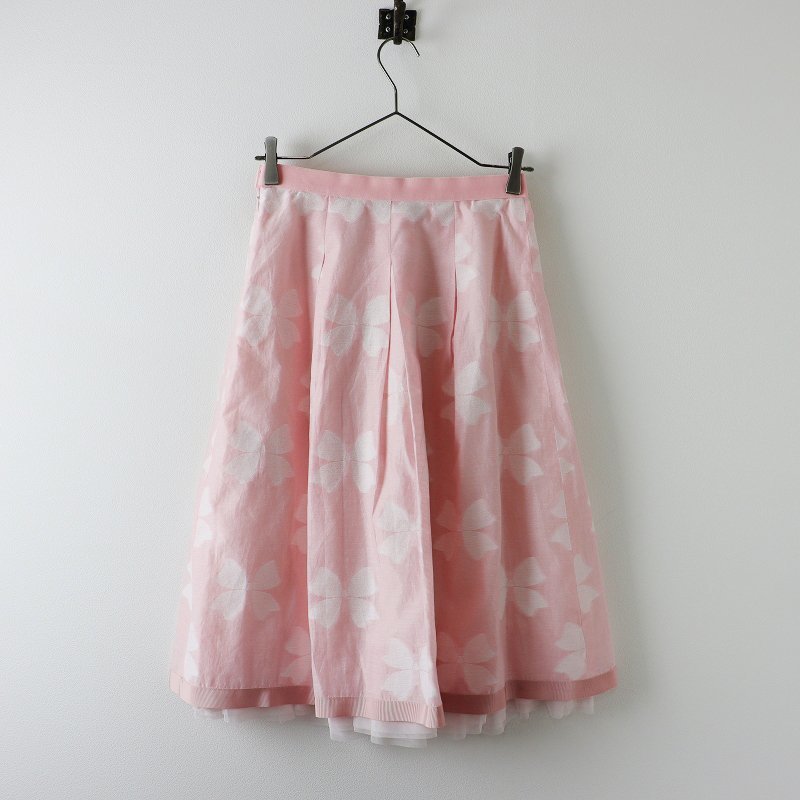美品 2020SS エムズグレイシー M'S GRACY リボンジャガードスカート 38/ピンク フレア タック【2400013700344】_画像3