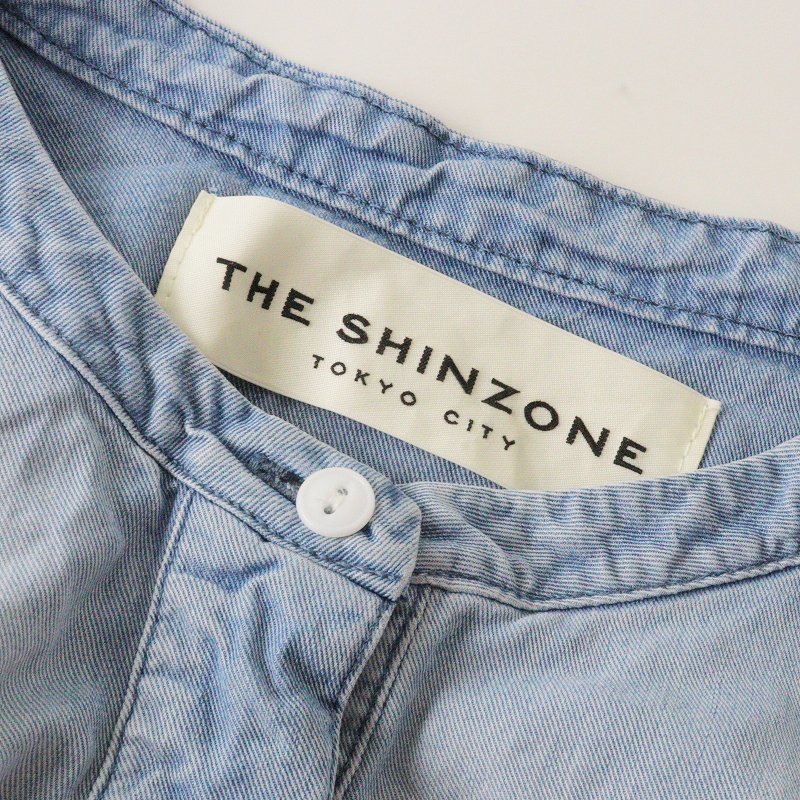 ザシンゾーン THE SHINZONE ウォッシュド プルオーバー デニム ワンピース 36/サックス トップス バンドカラー デザイン【2400013695831】_画像7