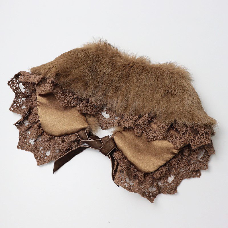  beautiful goods Pink House PINK HOUSE rabbit fur tippet / Brown lace ribbon [2400013714877]