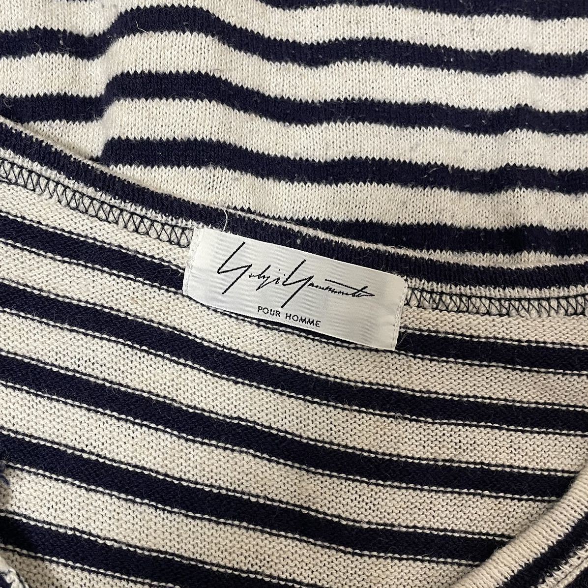 ヨウジヤマモト オム ボーダー 長袖Tシャツ 青 yohji yamamoto ヨウジヤマモト オム ボーダー 長袖Tシャツ 青 yohji yamamoto