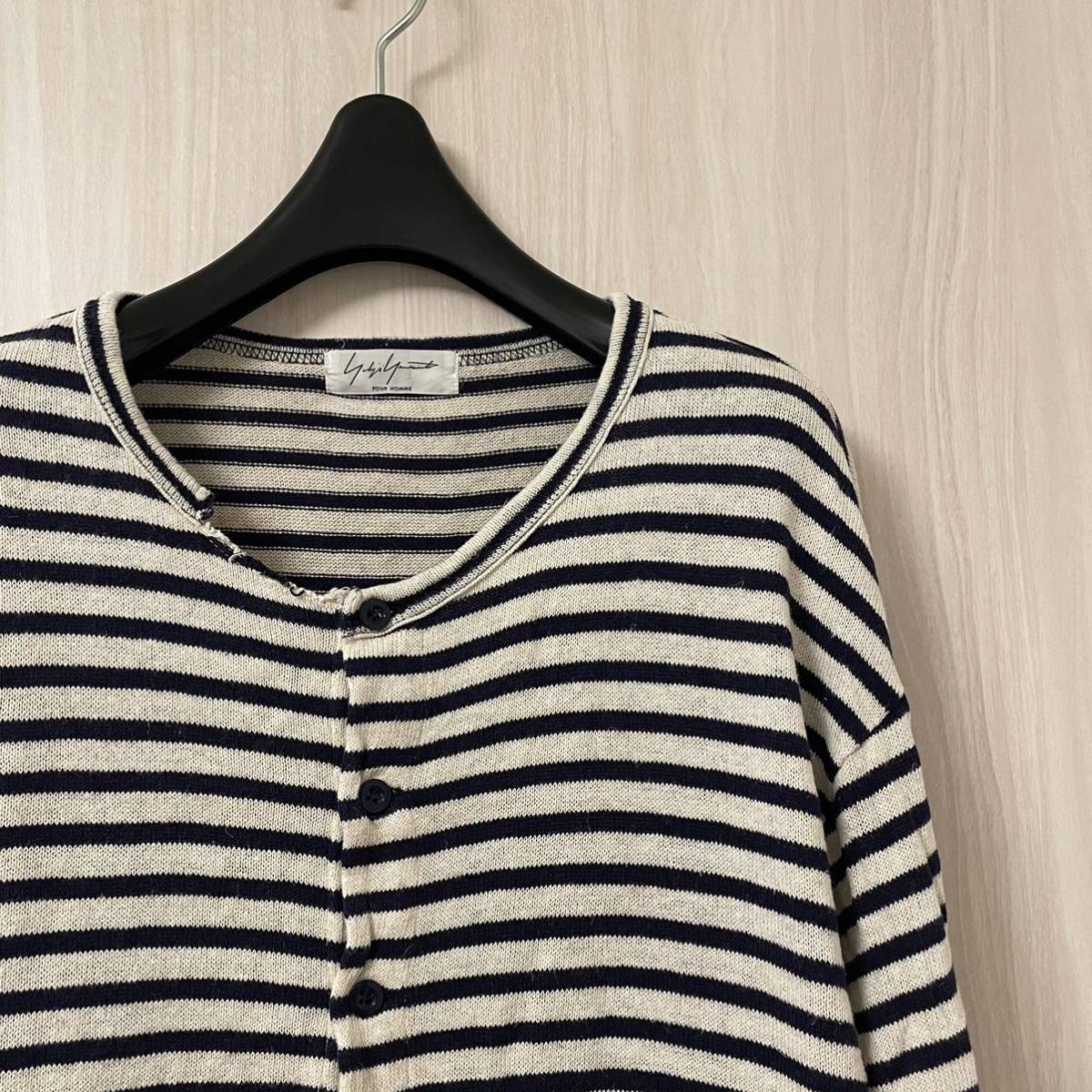 ヨウジヤマモト オム ボーダー 長袖Tシャツ 青 yohji yamamoto ヨウジヤマモト オム ボーダー 長袖Tシャツ 青 yohji yamamoto