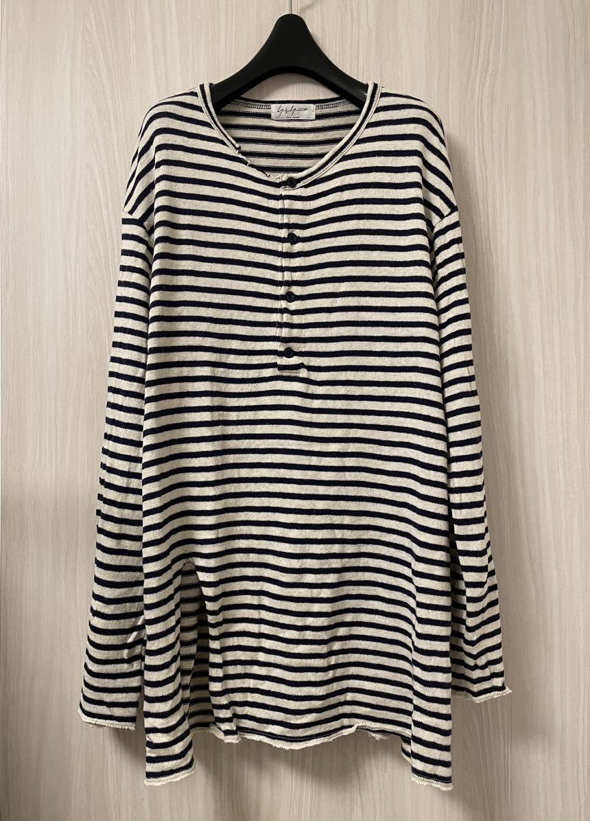 ヨウジヤマモト オム ボーダー 長袖Tシャツ 青 yohji yamamoto ヨウジヤマモト オム ボーダー 長袖Tシャツ 青 yohji yamamoto