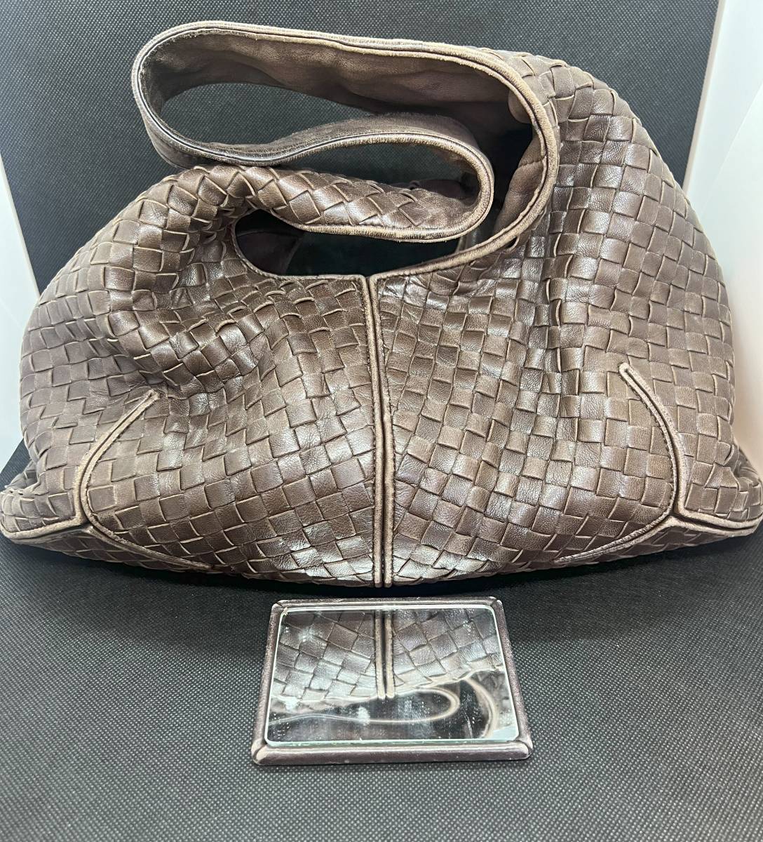 1円 BOTTEGA VENETA ボッテガヴェネタ イントレチャート 編み込み レザー 茶系 ハンドバッグ レディース ワンショルダー 中古_画像9