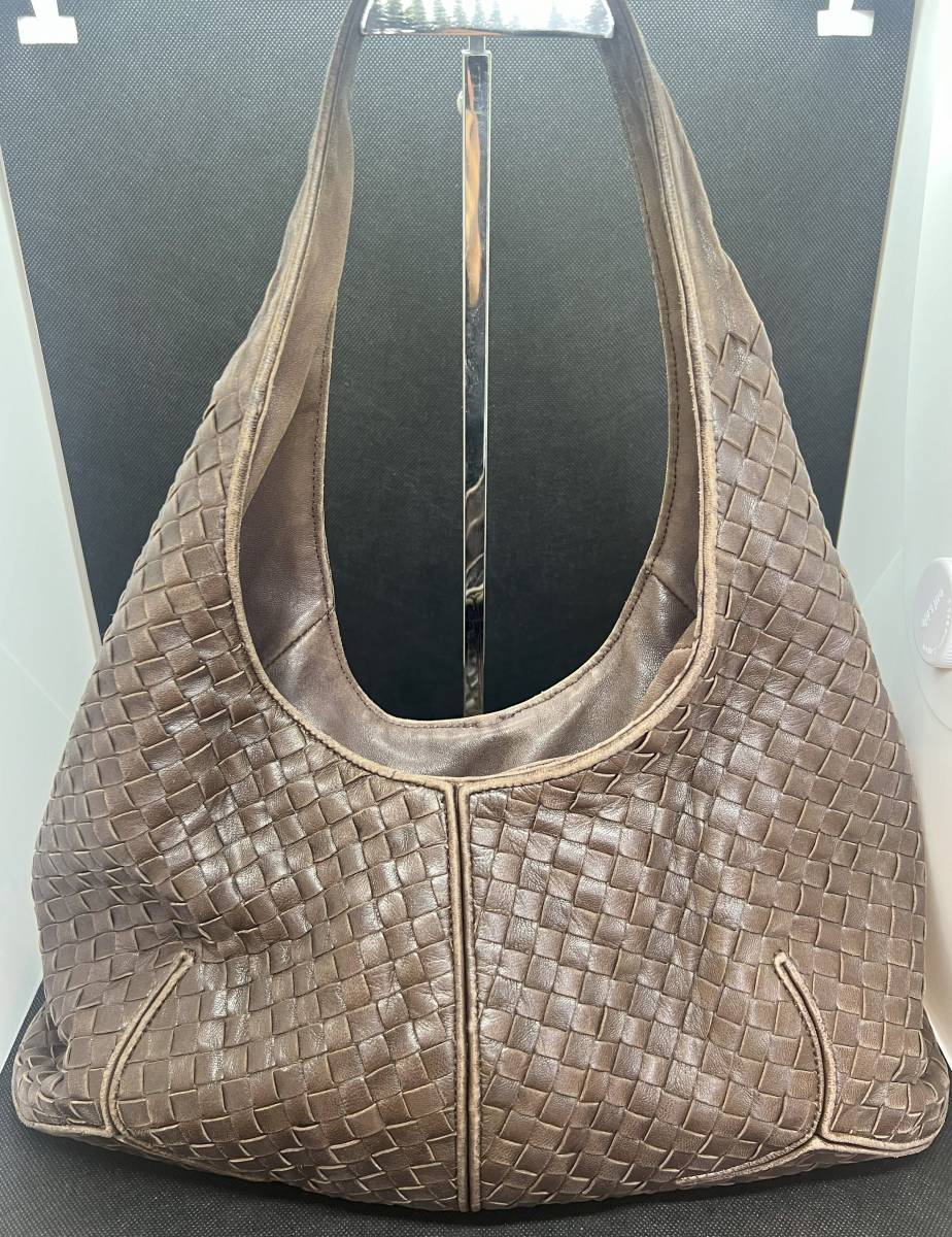 1円 BOTTEGA VENETA ボッテガヴェネタ イントレチャート 編み込み レザー 茶系 ハンドバッグ レディース ワンショルダー 中古_画像1