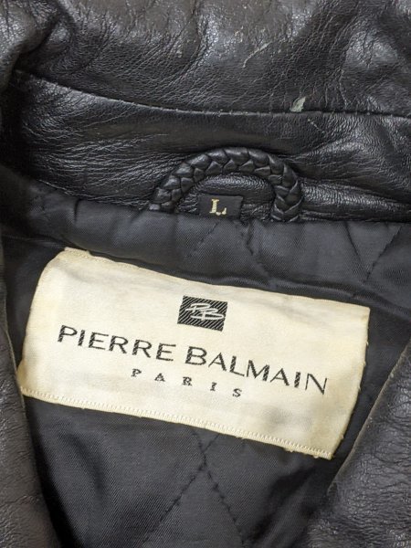 17．PIERRE BALMAIN ヴィンテージ 羊革 シープスキン レザージャケット ブルゾン ボックスシルエット メンズL 黒y602_画像3