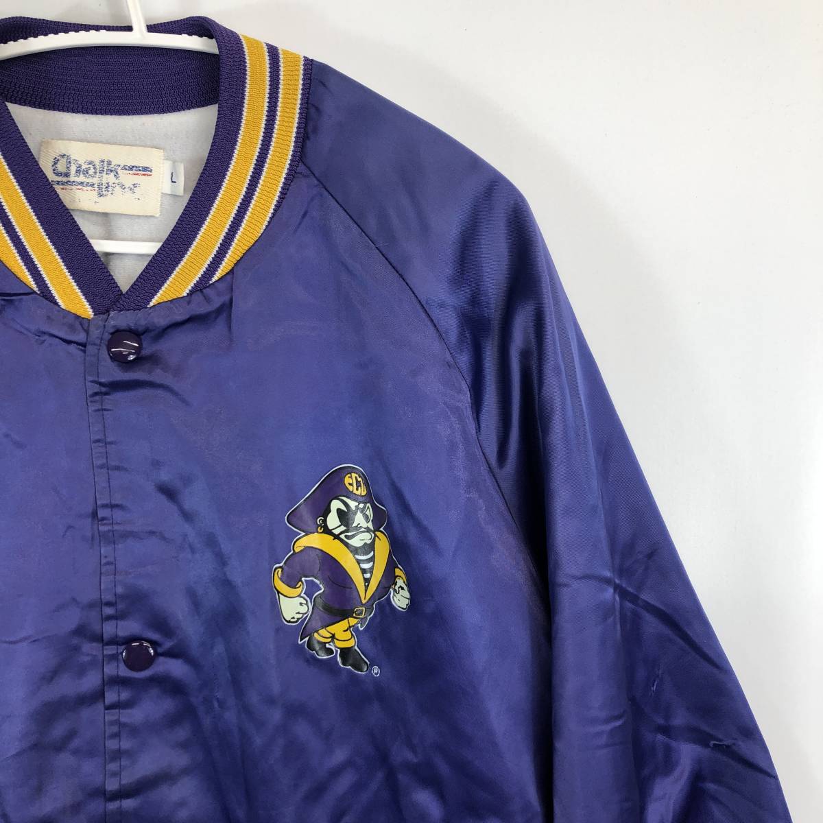 90s USA製 CHALK LINE (チョークライン) スタジャン パープル ナイロン Lサイズ East Carolina University