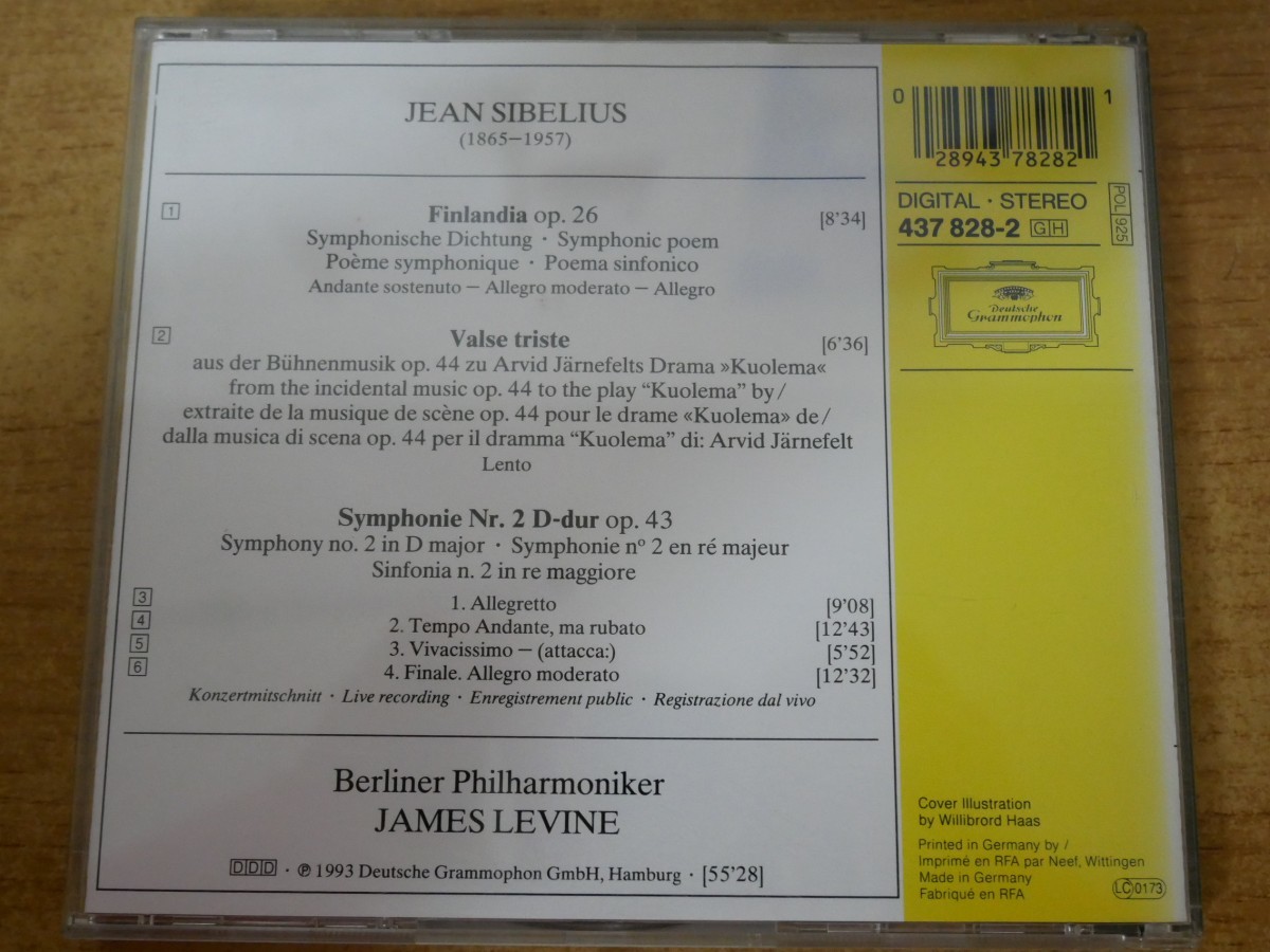CDk-4031 Sibelius, Berliner Philharmoniker James Levine / Symphonie No. 2 Finlandia Valse Tristeの画像2