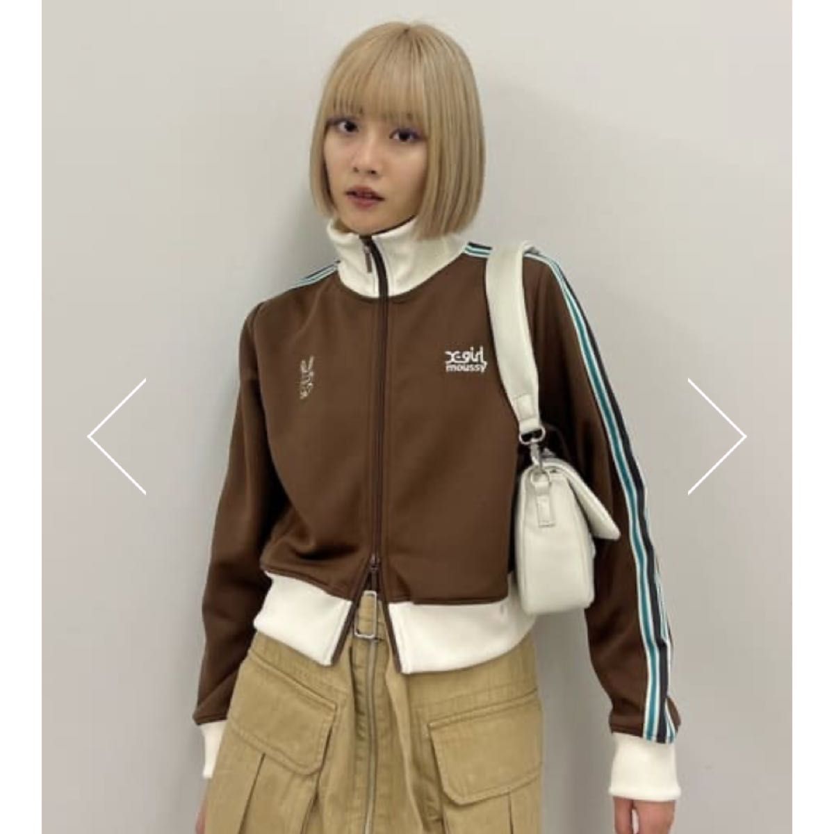 X-girl×MOUSSYコラボ XG COMPACT トラックジャケット 茶 X-girl×MOUSSYコラボ XG COMPACT トラックジャケット 茶