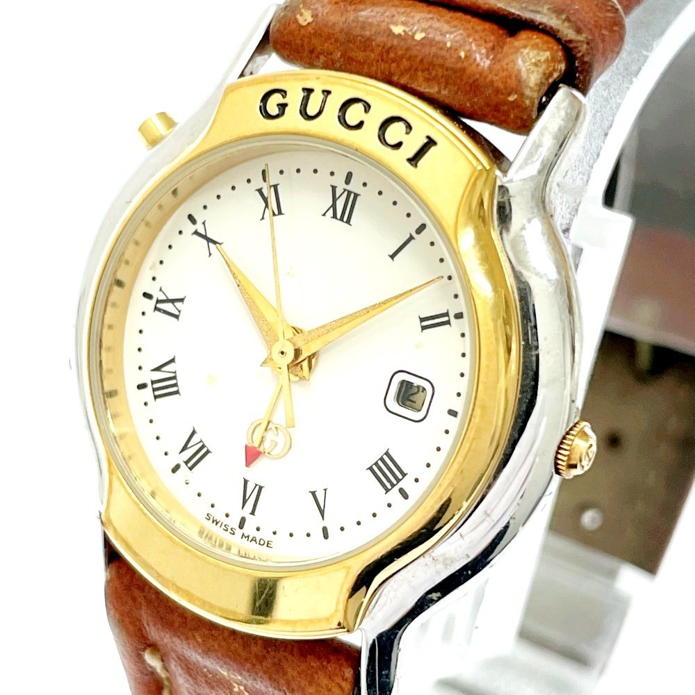 【1円スタート】GUCCI グッチ 8200JR MONDIALE SS×革ベルト アイボリー文字盤 クオーツ レディース腕時計 ジャンク 228579_画像2