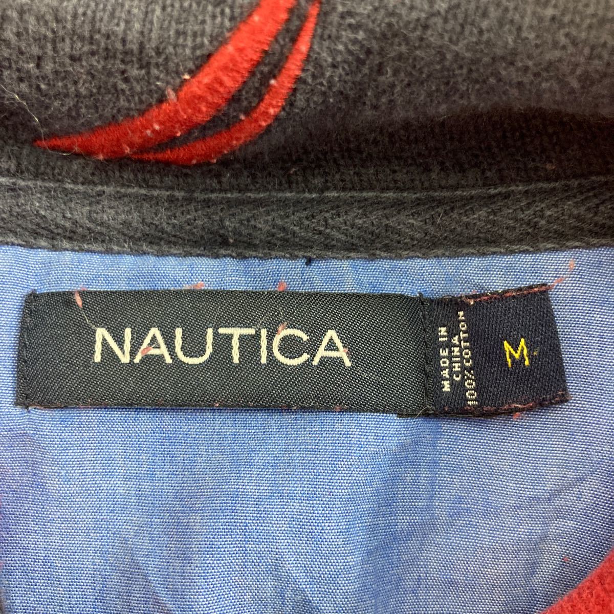 a601-5202 NAUTICA コットン ニット セーター M レッド ノーティカ ハーフジップ 古着卸 アメリカ仕入_画像7