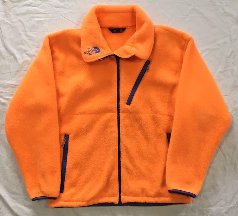 【90s】THE NORTH FACE ザノースフェイス フルジップ フリースジャケット M オレンジ ロゴ刺繍 二重仕様 日本製 アウトドア 美品 正規品