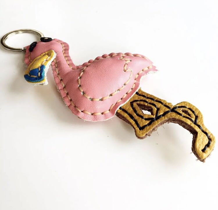 * free shipping * new goods original leather key holder hand made leather key holder bag charm cow leather flamingo 