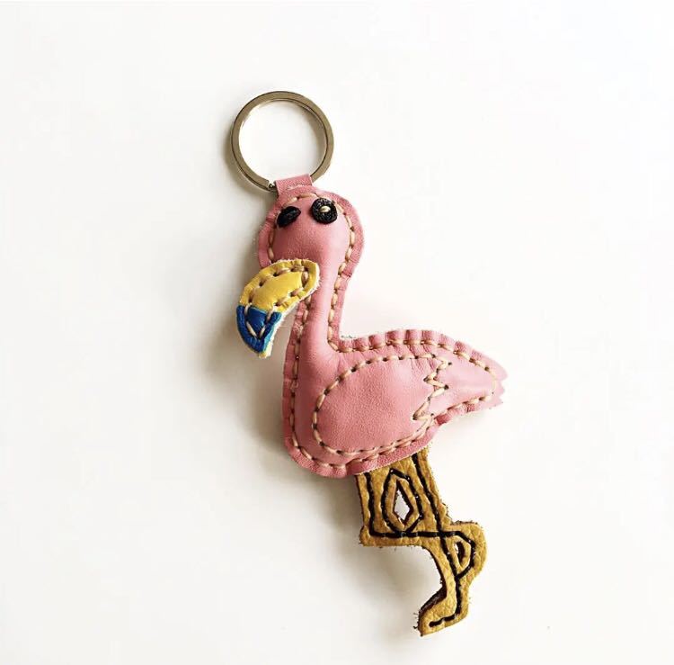 * free shipping * new goods original leather key holder hand made leather key holder bag charm cow leather flamingo 