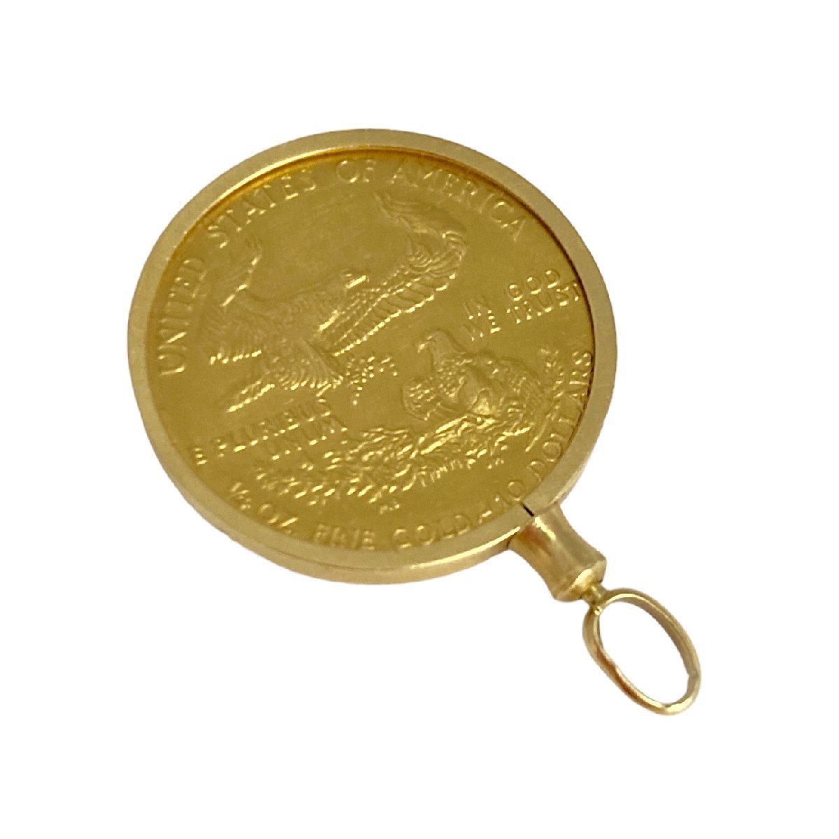 イーグルコイン女神立像コイン　1/4oz ペンダントトップ 総重量9.86g　 金貨　コインK22　枠K18_画像3
