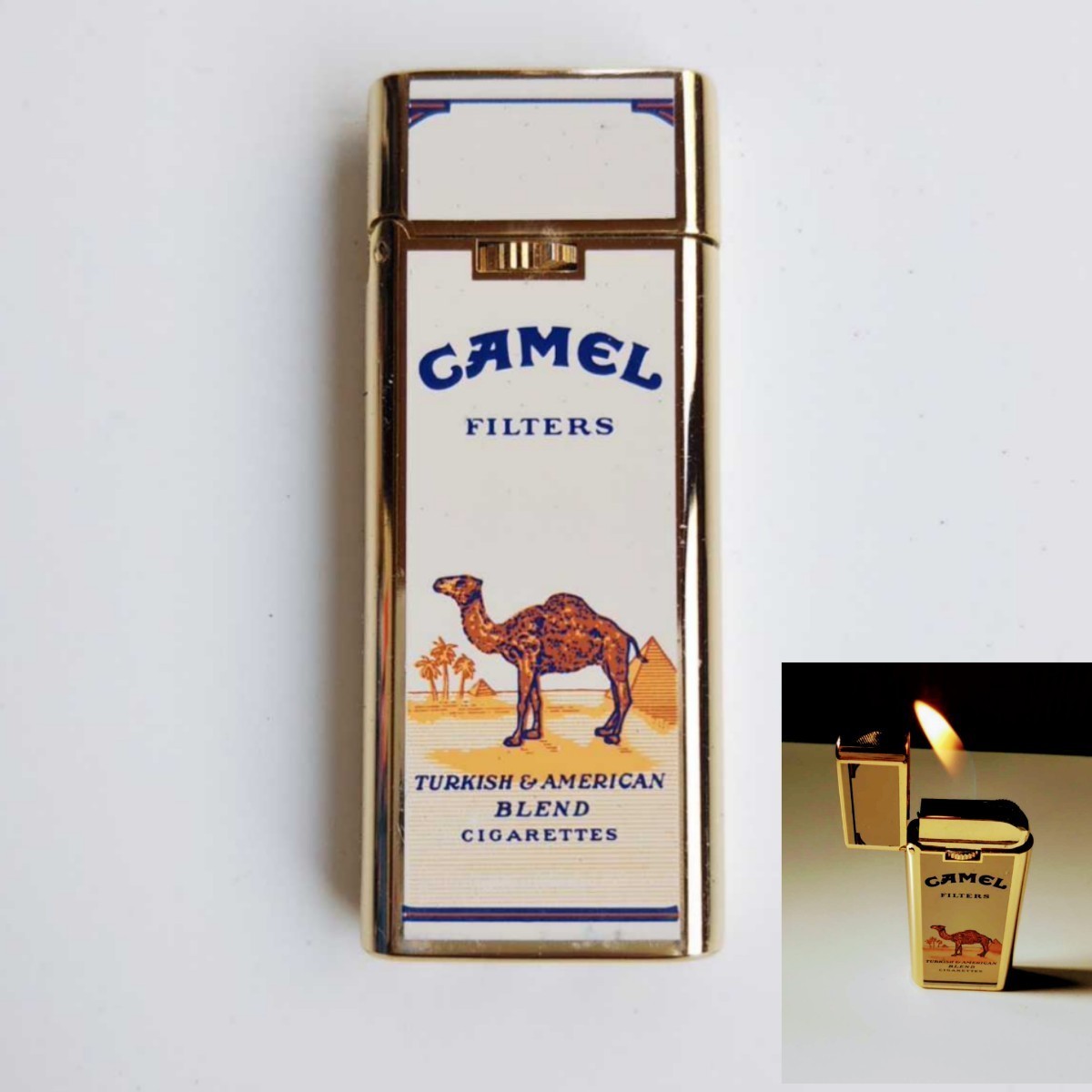 当時物／ 未使用 CAMEL ガスライター タバコ銘柄 Hadson 真鍮製 キャメル 昭和雑貨_画像1