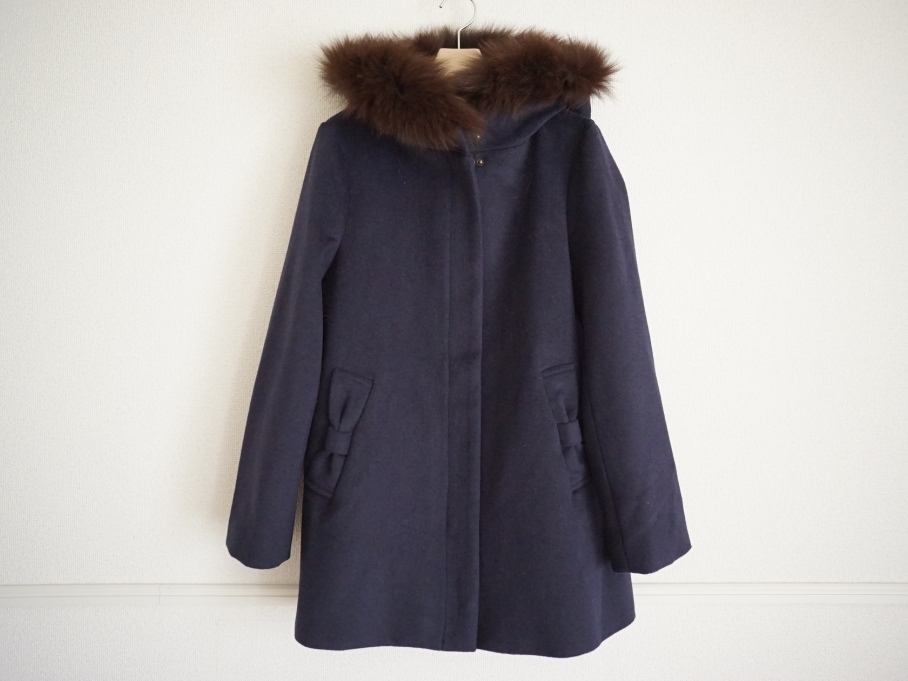 [ regular price 1.7 ten thousand ]kchu-ru brooch fur attaching f-teto coat 36 navy blue cb0 Anatelier 