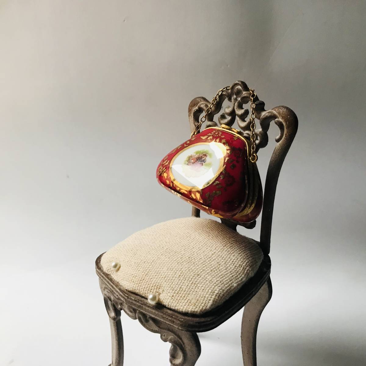 Limogesリモージュ ボックス　ケース陶器小物入れ ハンドバッグ型ピルケースヒンジ_椅子はべつに出品中です。