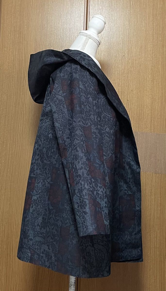 着物リメイク 藍色系　紬のフード付きジャケット　L〜LLサイズ_画像2
