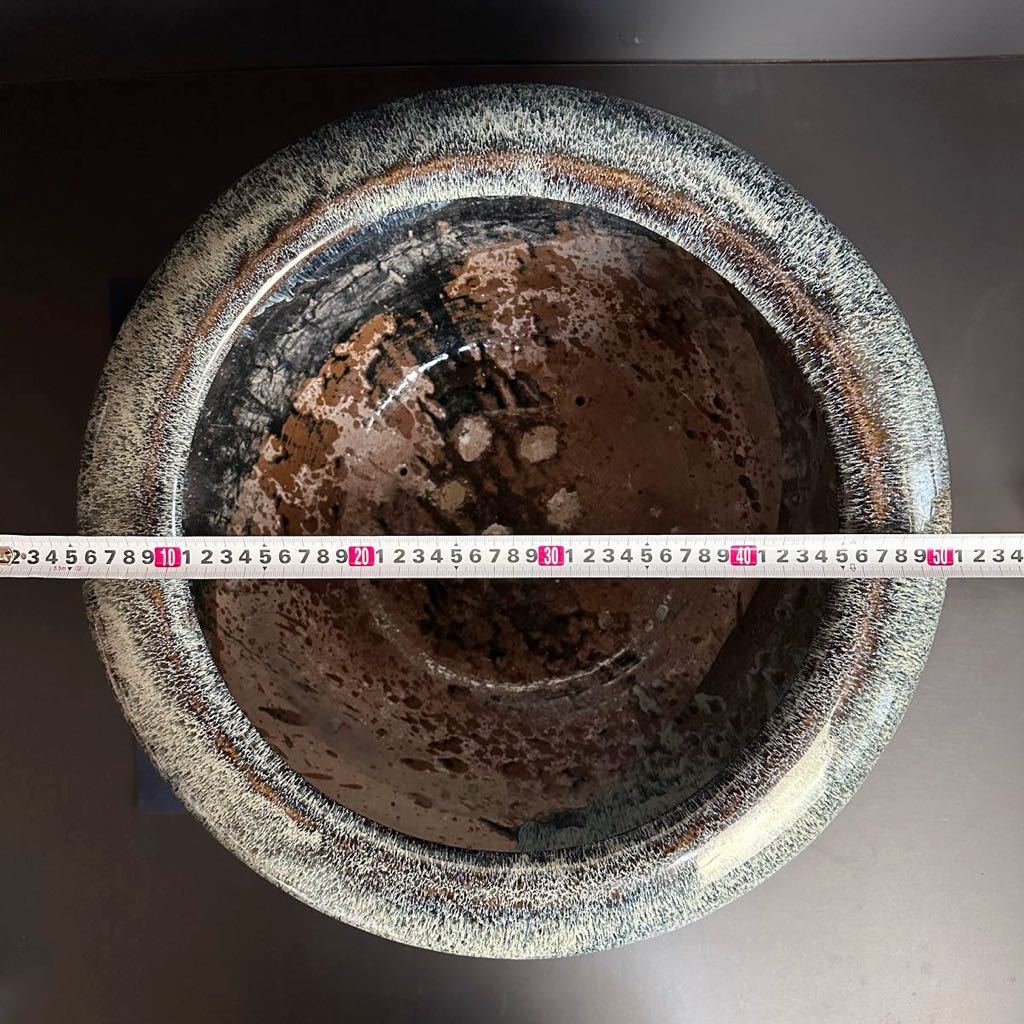 [KJ365] 大型 海鼠釉 火鉢 手炙り 瓶掛け 植木鉢 古民具 炭道具 美術陶器の画像10