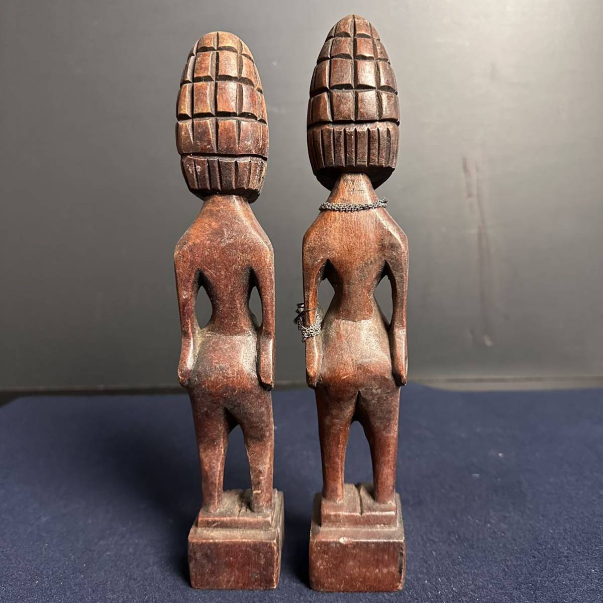 [KJ162] アフリカ 民族工芸 木彫 夫婦像 一対 置物 インテリア オブジェ 魔除け アフリカ民芸 アフリカン雑貨_画像6
