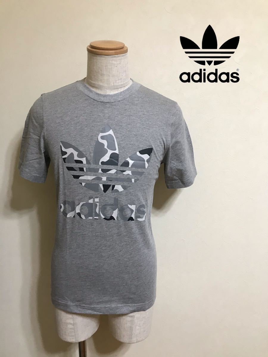 【新品】 adidas originals CAMO TREF TEE アディダス オリジナルス トレフォイル ロゴ カモフラ Tシャツ サイズS 半袖 グレー DH4766_画像1