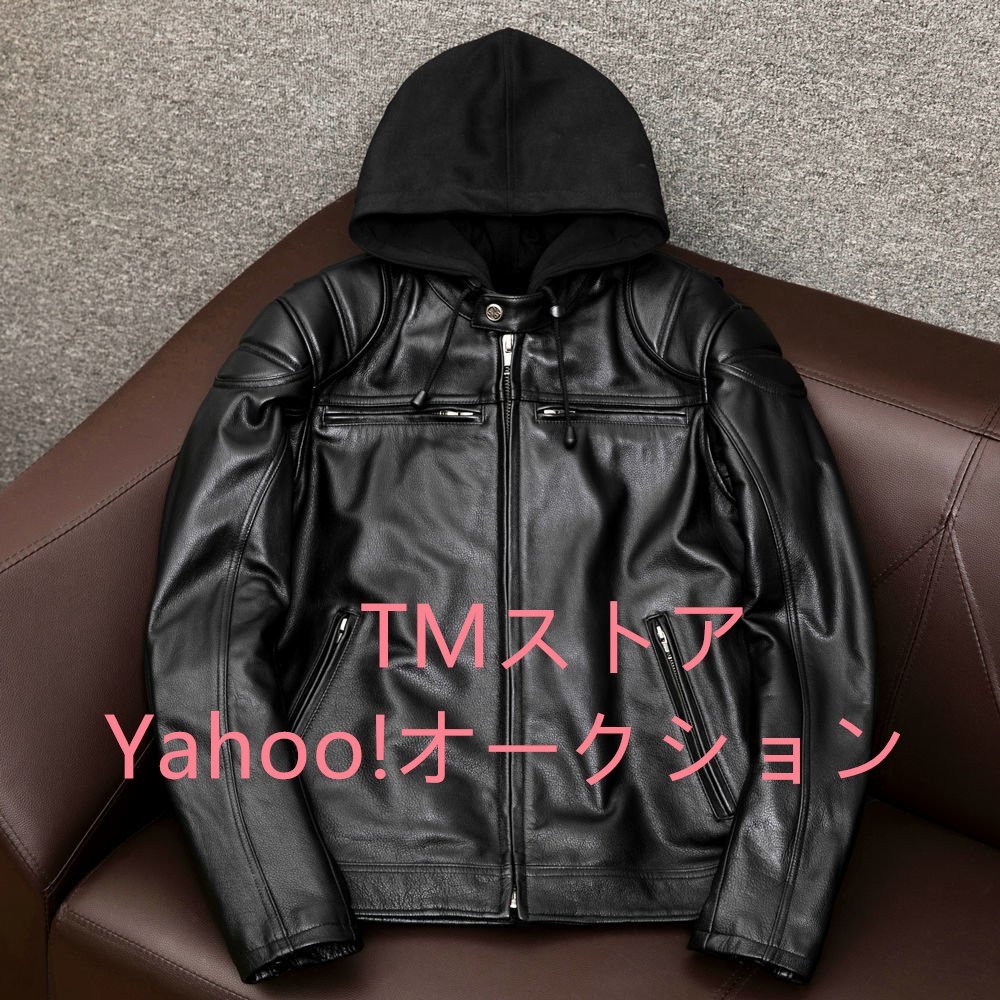 超人気★レザーパーカ 牛革 革ジャン レザージャケット 本革 ゴートスキン ライダース メンズファッション ラムレザー ヤギスキン S~5XL
